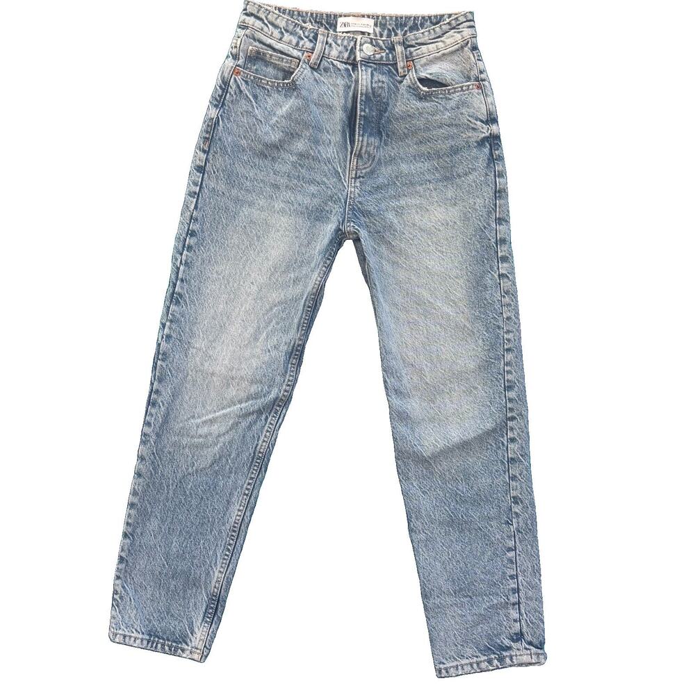 Zara Womens Stone Wash Light Straight Leg High Rise Denim Jeans Size 4 Cotton